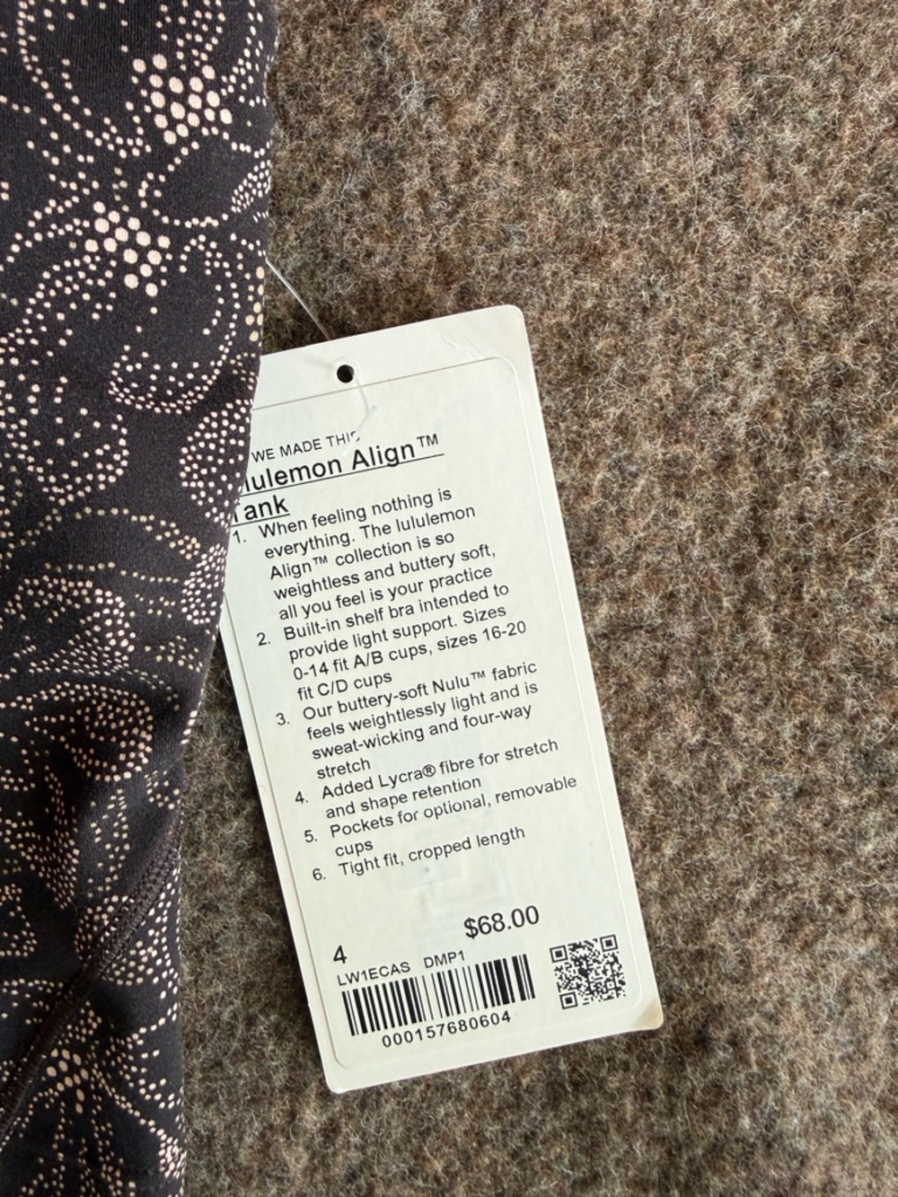 lululemon athletica Printed Cropped Tank Top in Black and Light Pink Dot - Picture 2 of 2